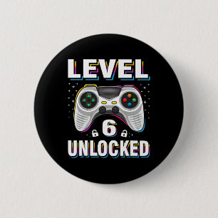 Birthday Boy Level 6 Unlocked Video Gamer 6 Years 2 Inch Round Button