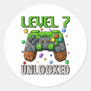 Birthday Boy Level 7 Unlocked 7th Birthday Game Pi Classic Round Sticker