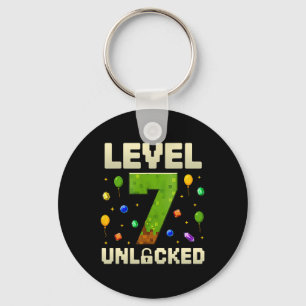 Birthday Boy Level 7 Unlocked 7th Birthday Pixel G Keychain
