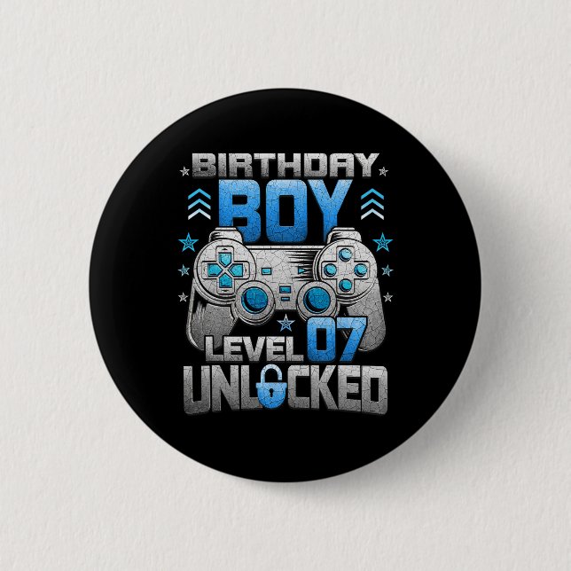 Birthday Boy Level 7 Unlocked Video Game Party  2 Inch Round Button (Front)