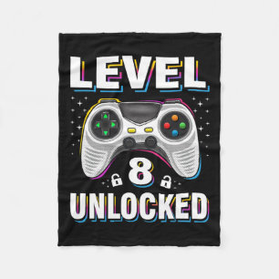 Birthday Boy Level 8 Unlocked Video Gamer 8 Years Fleece Blanket