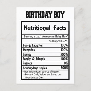 Birthday Boy Nutritional Facts Postcard
