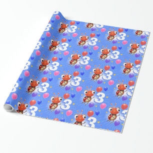 Birthday Boy or Girl age 3 Ladybug wrapping paper. Paper