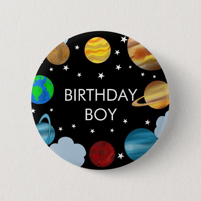 Birthday Boy Planets Galaxy Party 2 Inch Round Button (Front)
