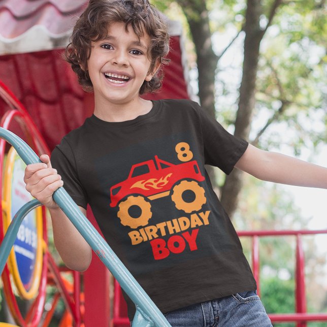 Birthday Boy Red Monster Truck with Age Orange T-Shirt (Creator Uploaded)