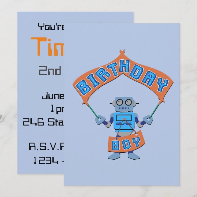 Birthday Boy Robot      Invitation (Front/Back)
