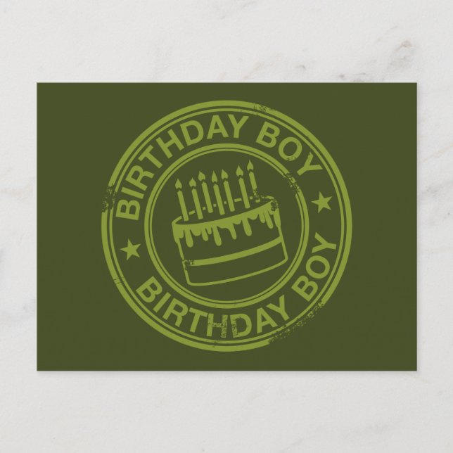 Birthday Boy -rubber stamp effect- green Postcard (Front)