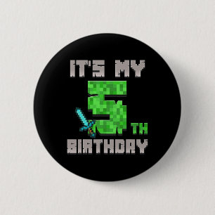 Birthday Boy Shirt It's My 5th Birthday Gamer Pixe 2 Inch Round Button