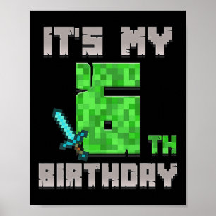 Birthday Boy Shirt It's My 6th Birthday Gamer Pixe Poster