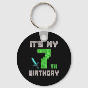 Birthday Boy Shirt It's My 7th Birthday Gamer Pixe Keychain