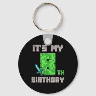 Birthday Boy Shirt It's My 8th Birthday Gamer Pixe Keychain