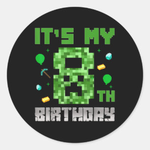 Birthday Boy Shirt Its My 8th Birthday Video Game Classic Round Sticker