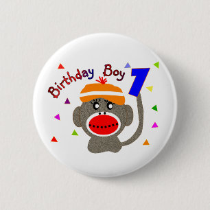 Birthday BOY Sock monkey 1 year old 2 Inch Round Button