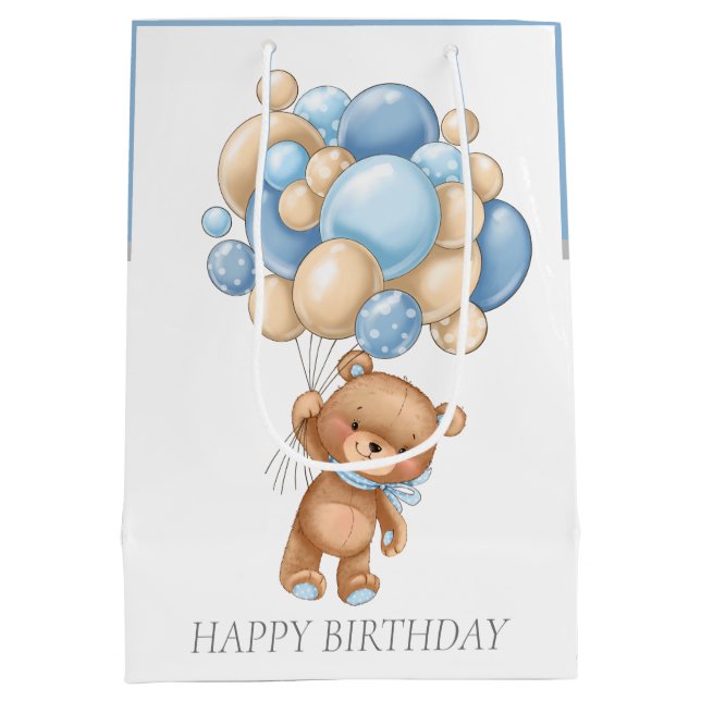 BIRTHDAY  Boy Teddy BALLOONS gift bag (Back)