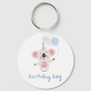 Birthday Boy Teddy Bear Holding A Balloon Keychain