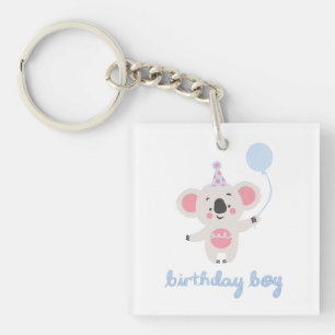 Birthday Boy Teddy Bear Holding A Balloon Keychain
