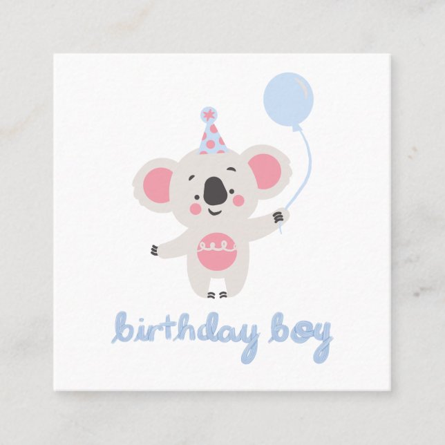 Birthday Boy Teddy Bear Holding A Balloon Square Business Card (Front)