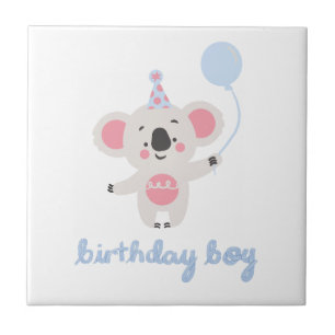Birthday Boy Teddy Bear Holding A Balloon Tile