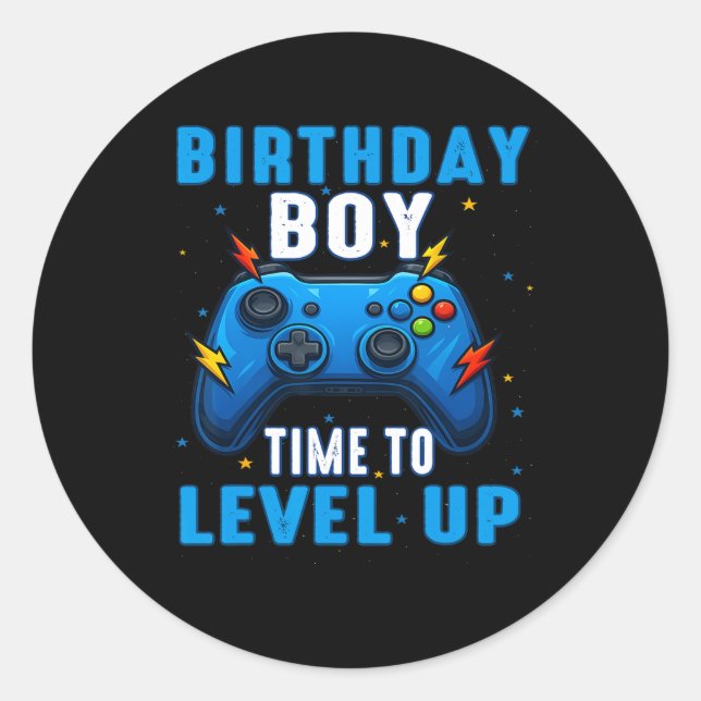 Birthday Boy Time To Level Up Gamer Video Game 7 Y Classic Round Sticker (Front)