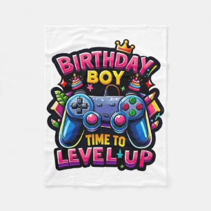 Birthday Boy Time To Level Up Video Game Birthday Fleece Blanket