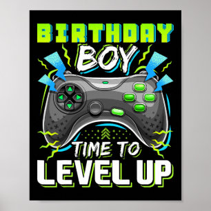 Birthday Boy Time To Level Up Video Game Birthday Poster