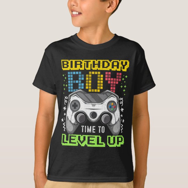Birthday Boy Time to Level Up Video Game Gamer T-Shirt (Front)