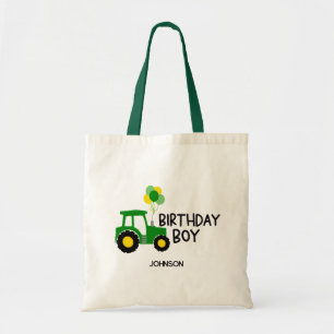 Birthday boy tractor tote bag