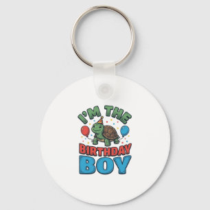 Birthday Boy Turtle Vintage Party Shirt Design_1 Keychain