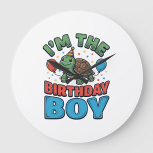 Birthday Boy Turtle Vintage Party Shirt Design_1 Large Clock