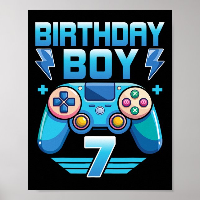 Birthday Boy Video Gamer 7th Birthday Party 7 Year Poster (Front)