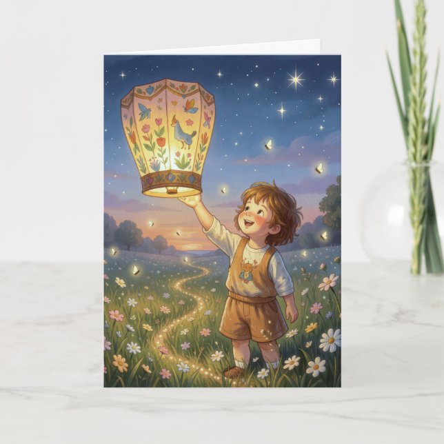 Birthday Boy with a Chinese Lantern Card (Front)