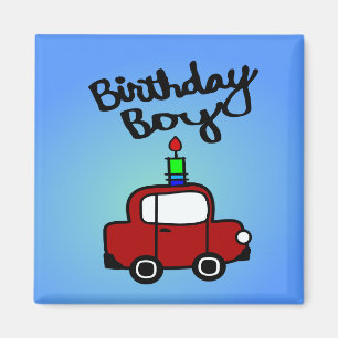 Birthday Boy With Candle And Red Car Magnet