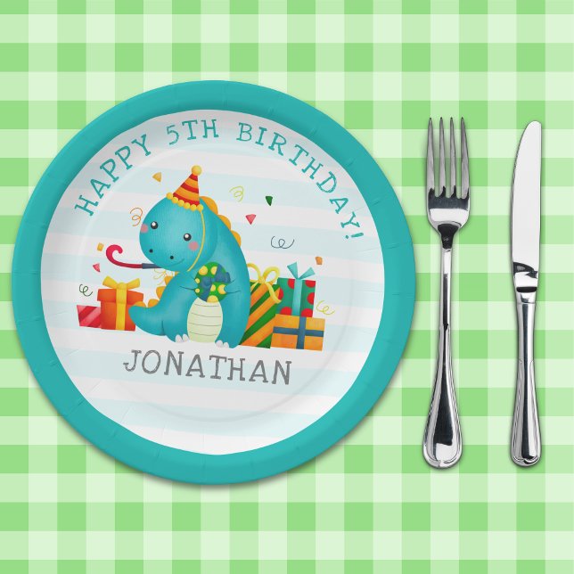 Birthday Boy with Dinosaurs Theme Paper Plate (Creator Uploaded)