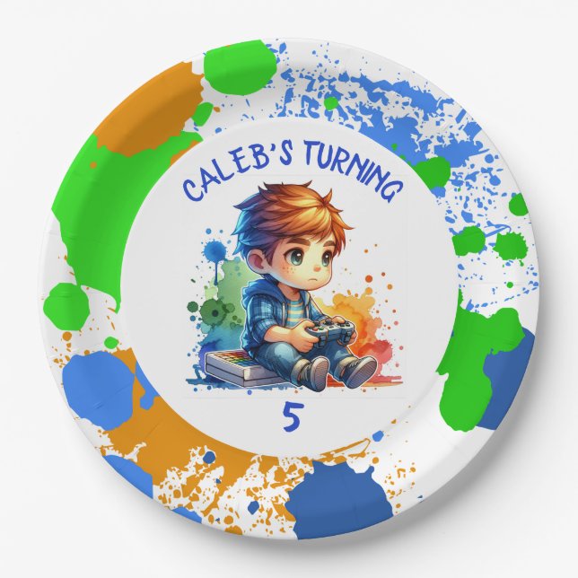 Birthday Boy's name and age Personalized  Paper Plate (Front)
