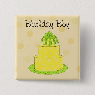 Birthday Boys Yellow Cake 2 Inch Square Button