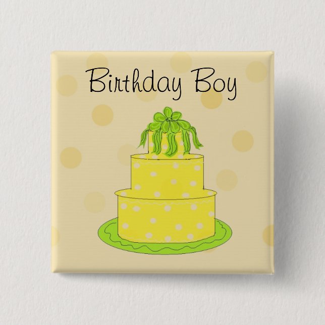 Birthday Boys Yellow Cake 2 Inch Square Button (Front)