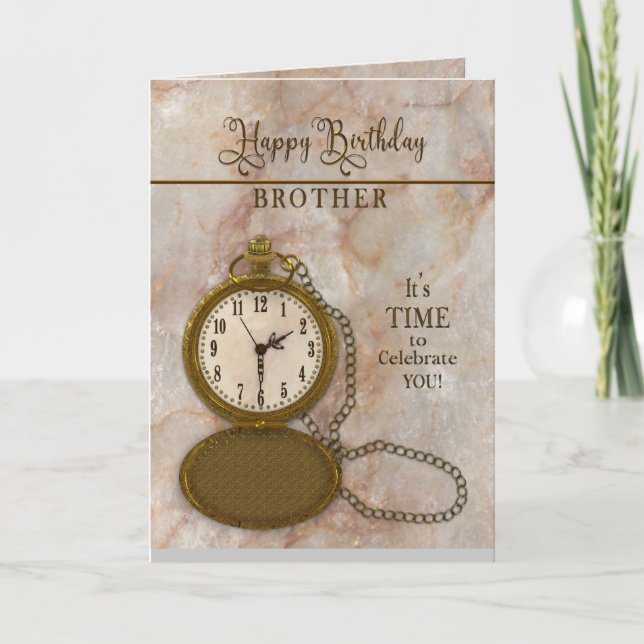 Birthday Brother Pocket Watch and Chain  Card (Front)