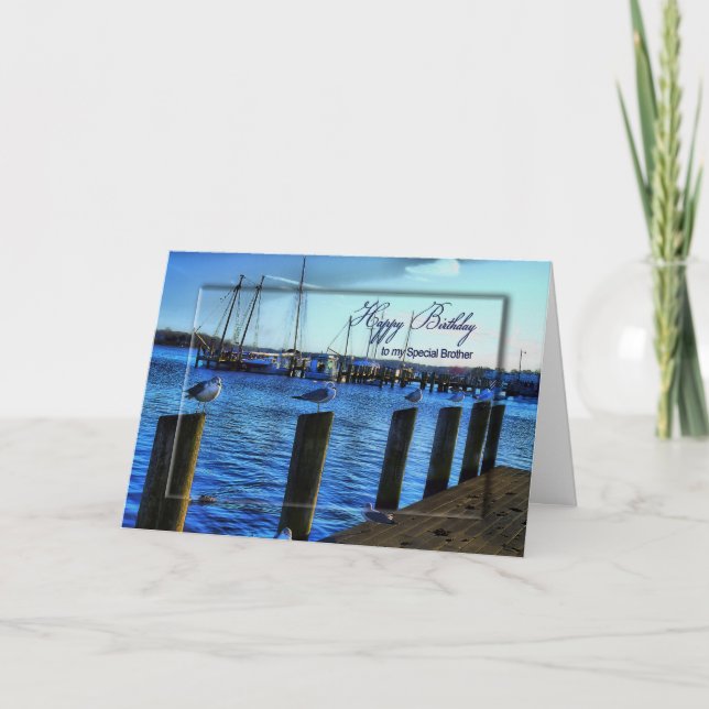 BIRTHDAY - BROTHER - SEAGULLS, MARINA, BOATS CARD (Front)