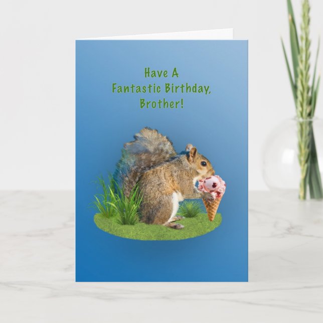 Birthday, Brother, Squirrel With Ice Cream Cone Card (Front)