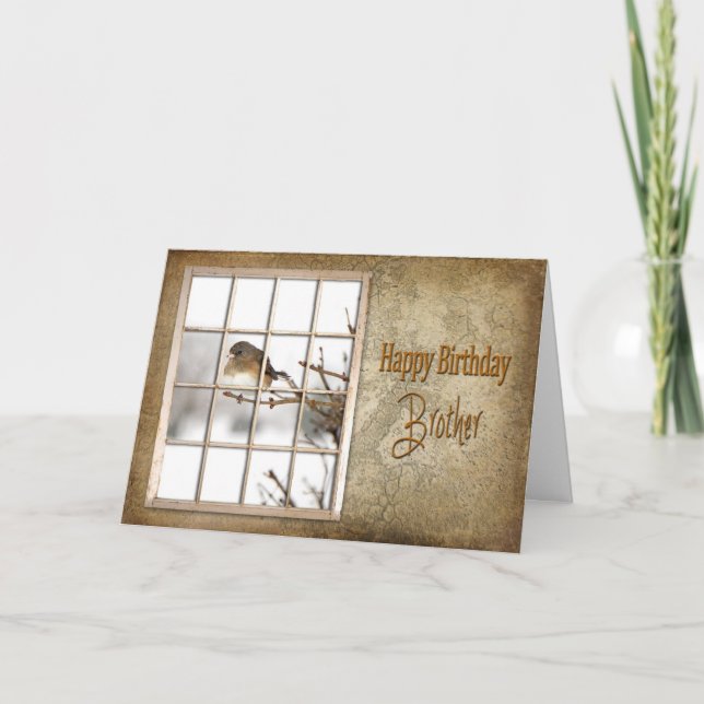 BIRTHDAY - BROTHER - VINTAGE WINDOW - BIRD CARD (Front)