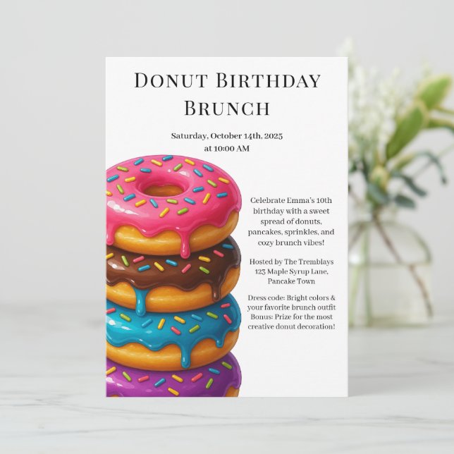 Birthday Brunch Party | Pancakes & Doughnuts  Invitation (Standing Front)