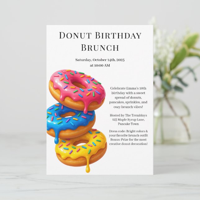 Birthday Brunch Party | Pancakes & Doughnuts  Invitation (Standing Front)
