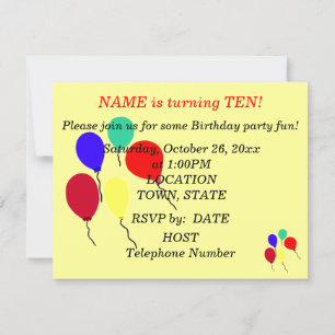 Birthday Bumble Bee Party Balloons Invitations