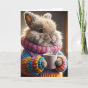 Birthday Bunny Holding a Coffee Mug Card