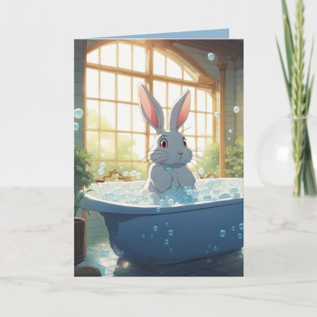 Birthday Bunny In Bubble Bath Card (Front)