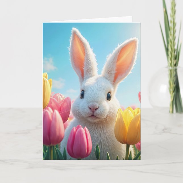 Birthday Bunny In Tulips Card (Front)
