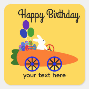Birthday Bunny Riding Carrot Car #3 Stickers