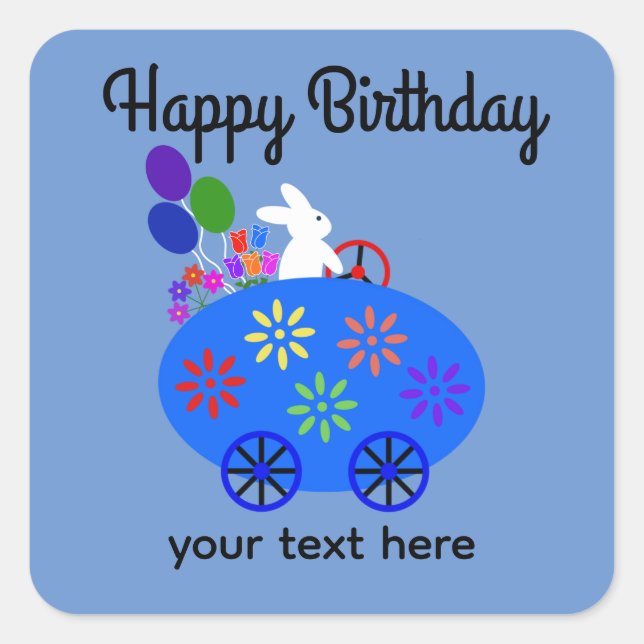 Birthday Bunny Riding Egg Car #2 Stickers (Front)