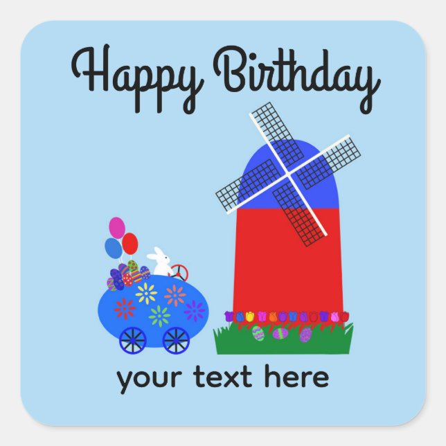 Birthday Bunny Riding Egg Car #4 Stickers (Front)