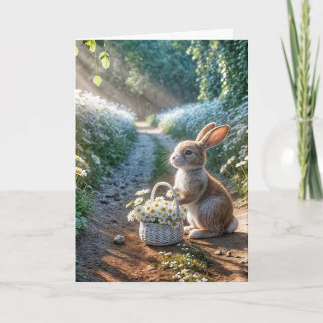 Birthday Bunny With Daisy Basket Card (Front)
